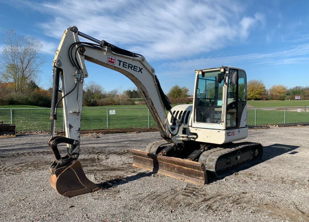 2010 Terex TC75 Mini Excavator Rubber Tracks Cab Backhoe Aux Hyd Diesel Two-Speed Travel