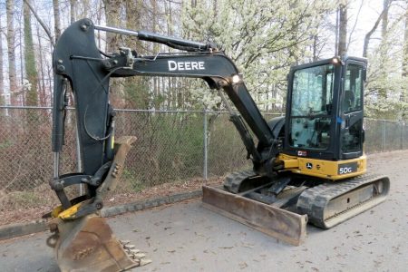 2015 John Deere 50G Mini Excavator A/C Cab Hydraulic Thumb Blade A/C AUX Air Conditioning / Heater