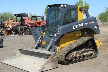 2018 John Deere 333G Skid Steer Track Loader Cab Hi-Flow Aux AC Diesel Universal Quick Coupler